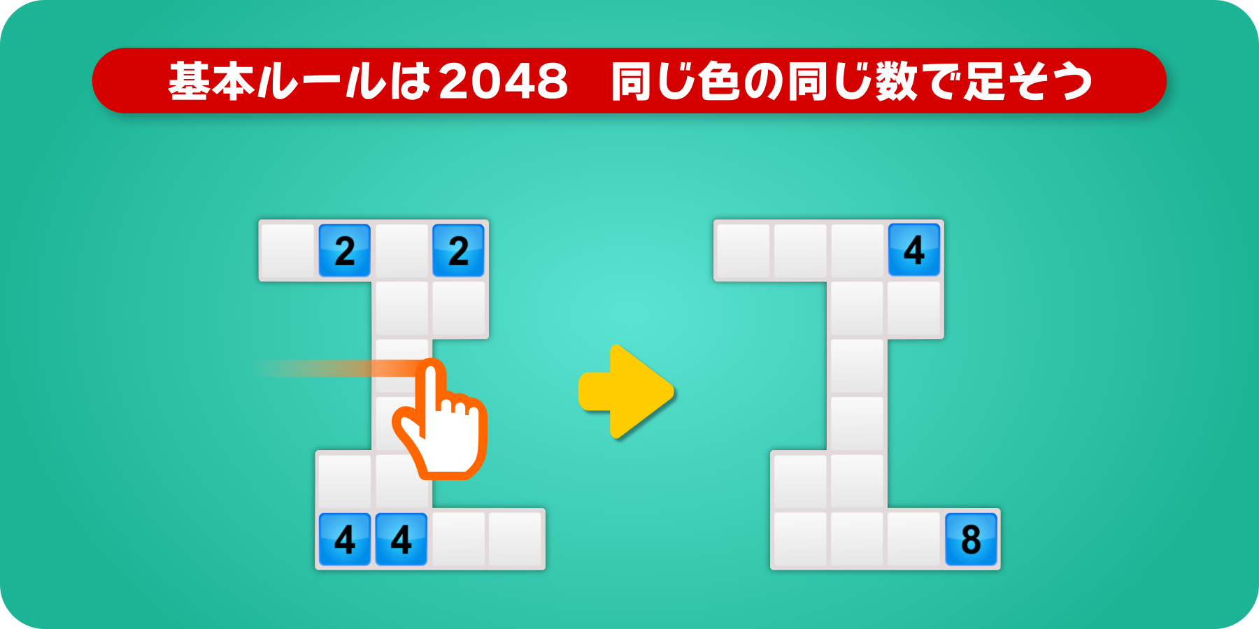基本ルールは2048と同じ 同じ色の同じ数で足そう